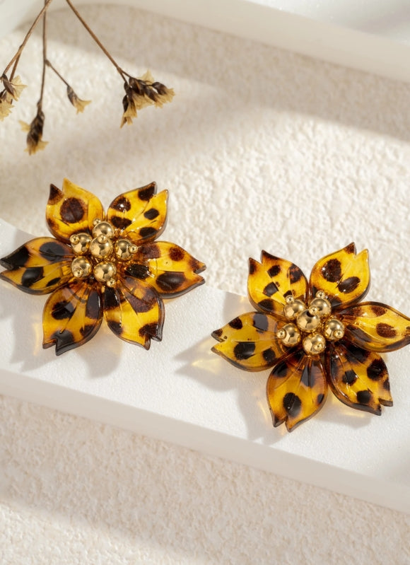 Boucles d’Oreilles Fleur Écaille Ambre & Perles