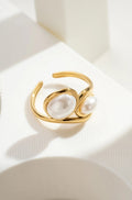 Bague Ouverte Dorée Deux Perles Blanches