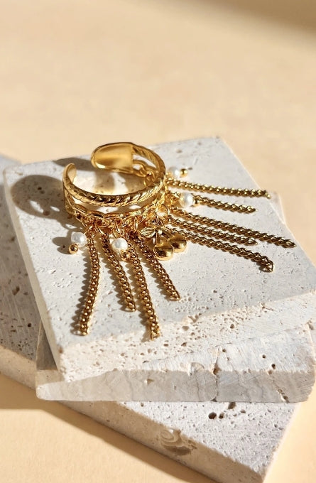 Bague chaînettes fines et perles